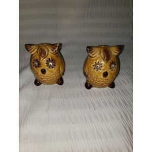 Vintage Ceramic Owl Salt & Pepper Shaker Set Movable Googly Eyes Retro Japan